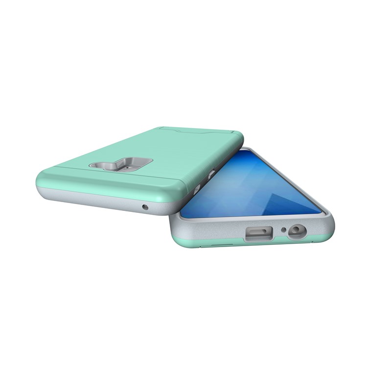 Brushed PC + TPU Hybrid Card Slot Back Case for Samsung Galaxy A8 Plus (2018) with Kickstand - Cyan-5