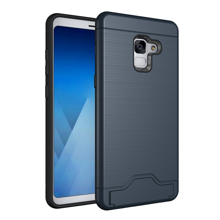 Brushed PC + TPU Combo Card Slot Cover Shell with Kickstand for Samsung Galaxy A8 Plus (2018) - Dark Blue-1