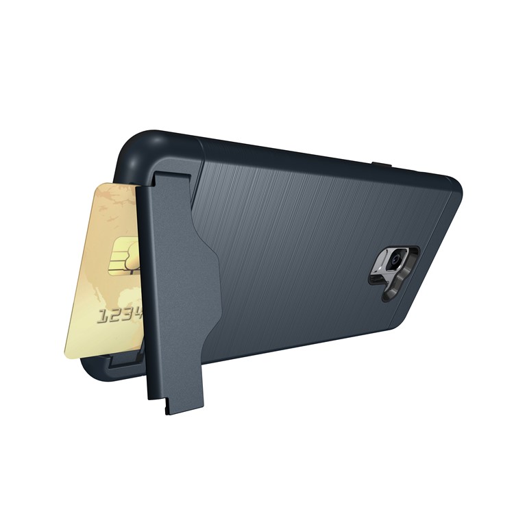 Brushed PC + TPU Combo Card Slot Cover Shell with Kickstand for Samsung Galaxy A8 Plus (2018) - Dark Blue-10