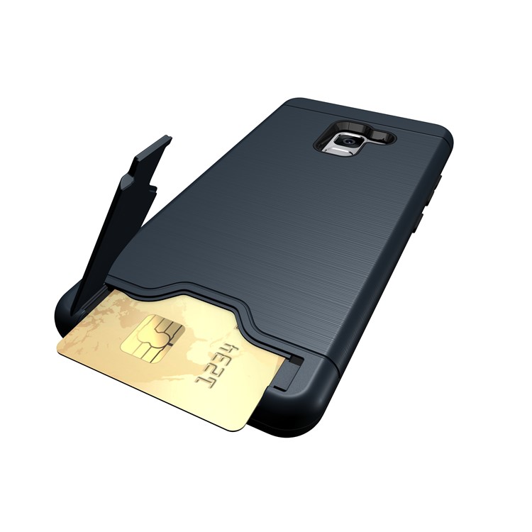 Brushed PC + TPU Combo Card Slot Cover Shell with Kickstand for Samsung Galaxy A8 Plus (2018) - Dark Blue-2