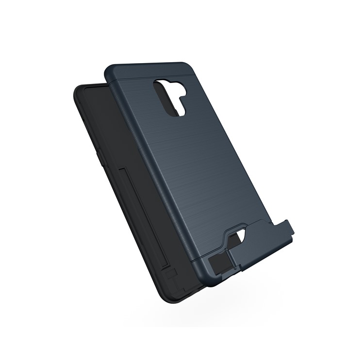 Brushed PC + TPU Combo Card Slot Cover Shell with Kickstand for Samsung Galaxy A8 Plus (2018) - Dark Blue-3