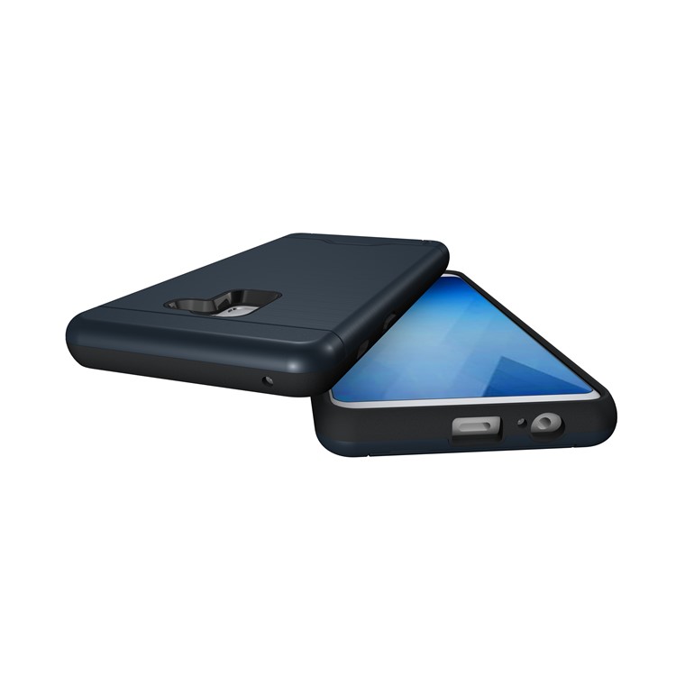 Brushed PC + TPU Combo Card Slot Cover Shell with Kickstand for Samsung Galaxy A8 Plus (2018) - Dark Blue-5
