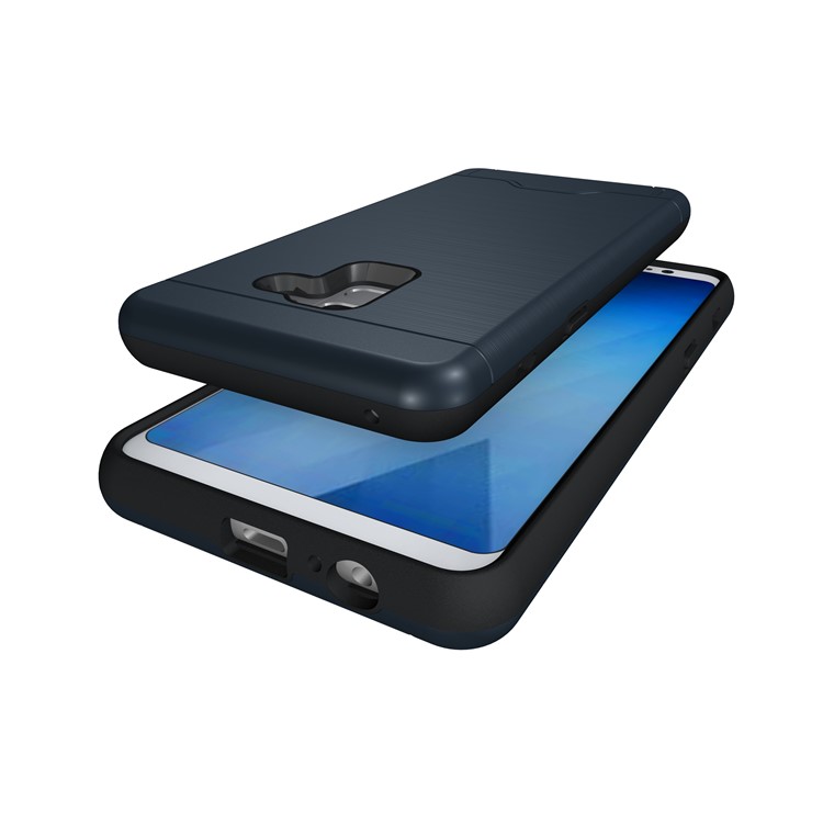 Brushed PC + TPU Combo Card Slot Cover Shell with Kickstand for Samsung Galaxy A8 Plus (2018) - Dark Blue-6