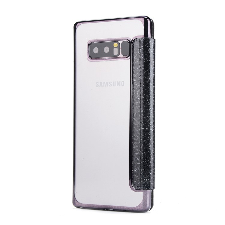 Plated TPU Case + Glittery Powder PU Leather Card Holder Case for Samsung Galaxy Note 8 N950- Black-3