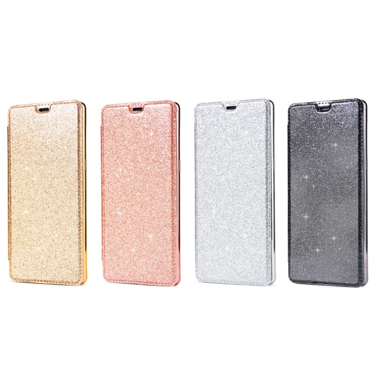 Plated TPU Case + Glittery Powder PU Leather Card Holder Case for Samsung Galaxy Note 8 N950- Black-6