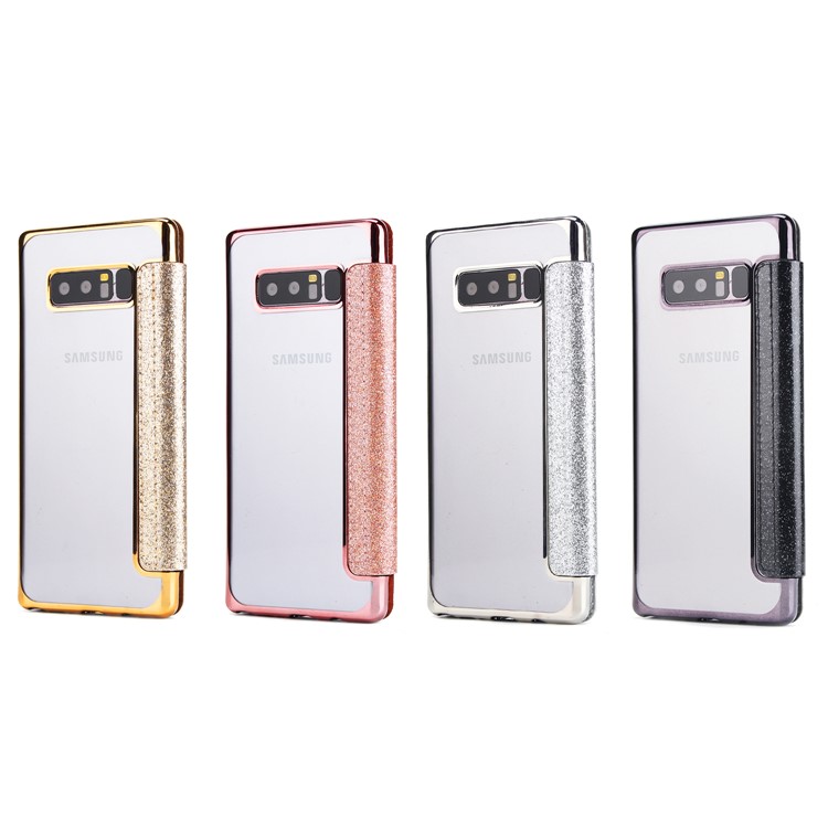 Plated TPU Case + Glittery Powder PU Leather Card Holder Case for Samsung Galaxy Note 8 N950- Black-7
