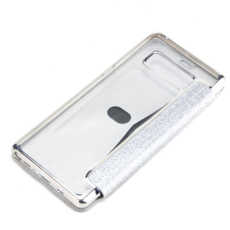Plated TPU Case + Glittery Powder PU Leather Card Holder Cover for Samsung Galaxy Note 8 N950- Silver-10