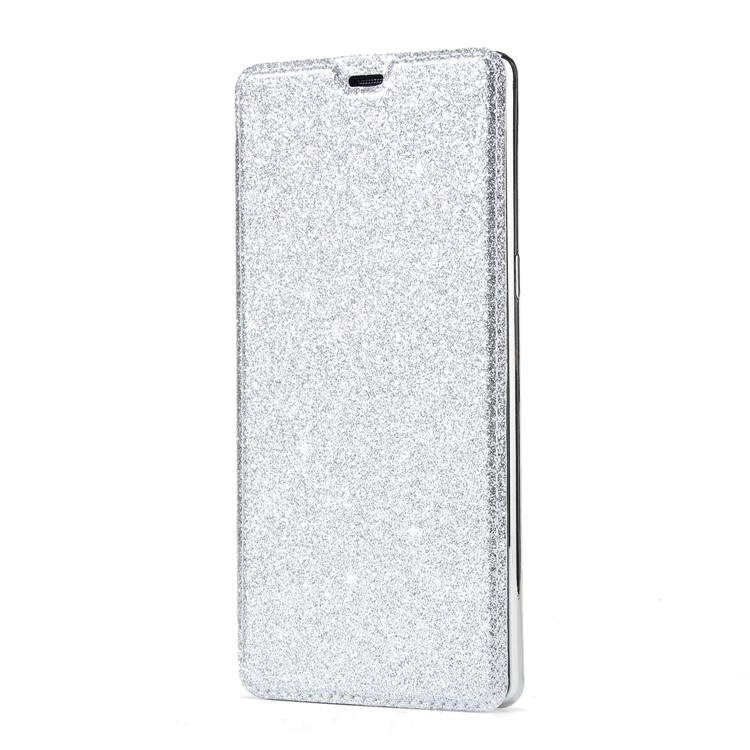 Plated TPU Case + Glittery Powder PU Leather Card Holder Cover for Samsung Galaxy Note 8 N950- Silver-2