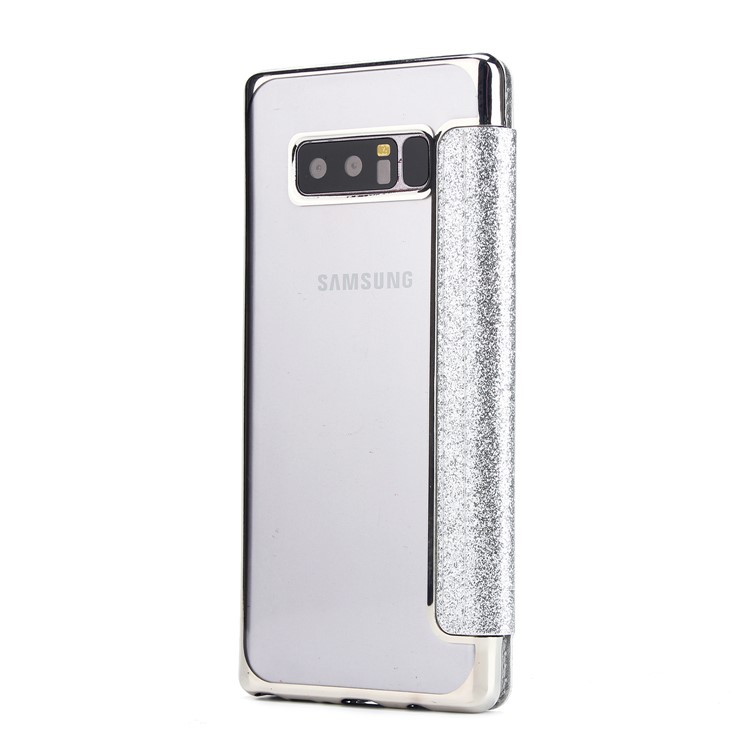 Plated TPU Case + Glittery Powder PU Leather Card Holder Cover for Samsung Galaxy Note 8 N950- Silver-3