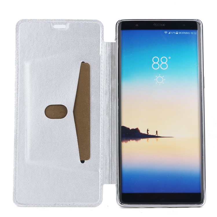 Plated TPU Case + Glittery Powder PU Leather Card Holder Cover for Samsung Galaxy Note 8 N950- Silver-4