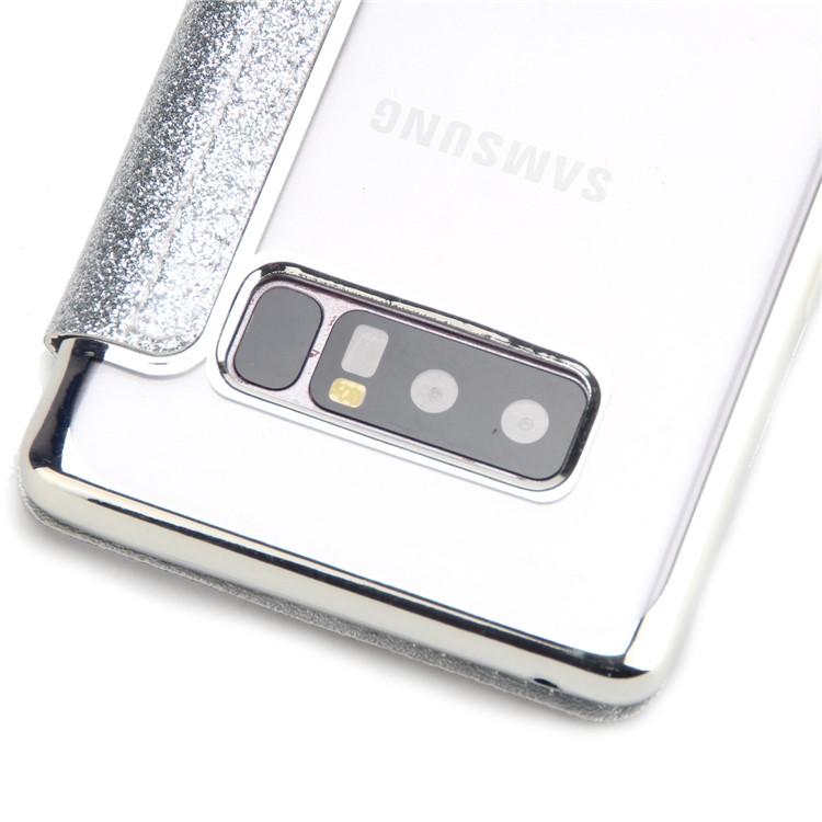 Plated TPU Case + Glittery Powder PU Leather Card Holder Cover for Samsung Galaxy Note 8 N950- Silver-5