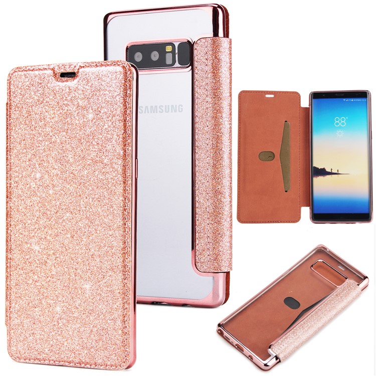 Plated TPU Case + Glittery Powder PU Leather Card Slot Phone Shell for Samsung Galaxy Note 8 N950- Rose Gold-1