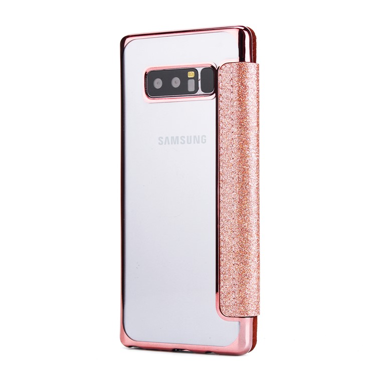 Plated TPU Case + Glittery Powder PU Leather Card Slot Phone Shell for Samsung Galaxy Note 8 N950- Rose Gold-3