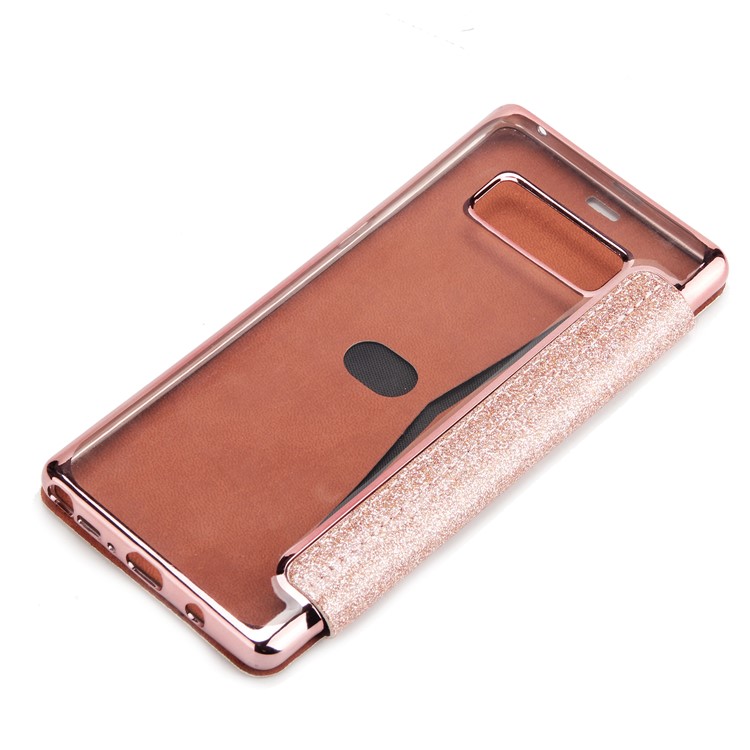 Plated TPU Case + Glittery Powder PU Leather Card Slot Phone Shell for Samsung Galaxy Note 8 N950- Rose Gold-5