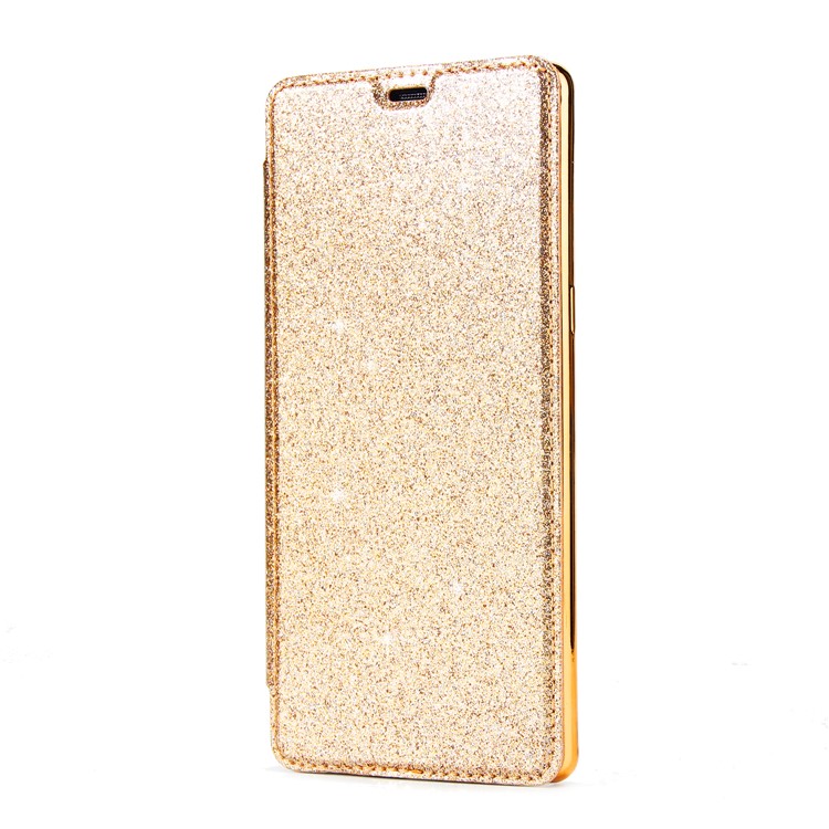 Plated TPU Case + Glittery Powder PU Leather Card Holder Mobile Casing for Samsung Galaxy Note 8 N950- Gold-2