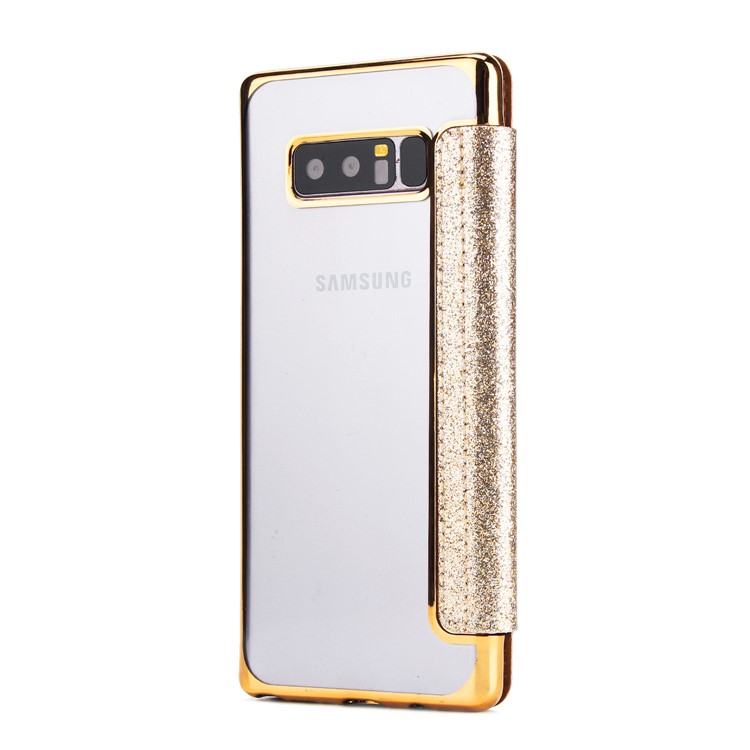 Plated TPU Case + Glittery Powder PU Leather Card Holder Mobile Casing for Samsung Galaxy Note 8 N950- Gold-3