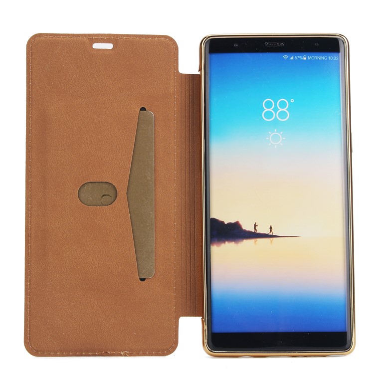 Plated TPU Case + Glittery Powder PU Leather Card Holder Mobile Casing for Samsung Galaxy Note 8 N950- Gold-4