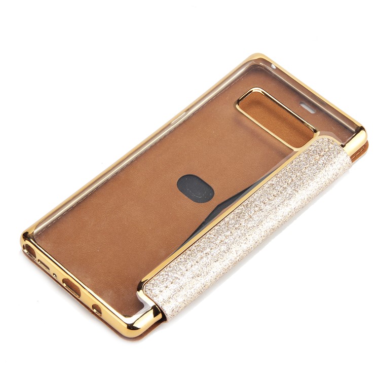 Plated TPU Case + Glittery Powder PU Leather Card Holder Mobile Casing for Samsung Galaxy Note 8 N950- Gold-5