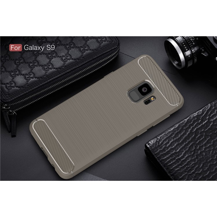 Carbon Fibre Brushed TPU Back Case for Samsung Galaxy S9 - Grey-2