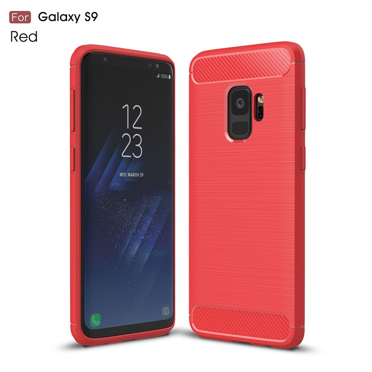 Carbon Fibre Brushed TPU Phone Casing for Samsung Galaxy S9 - Red-1