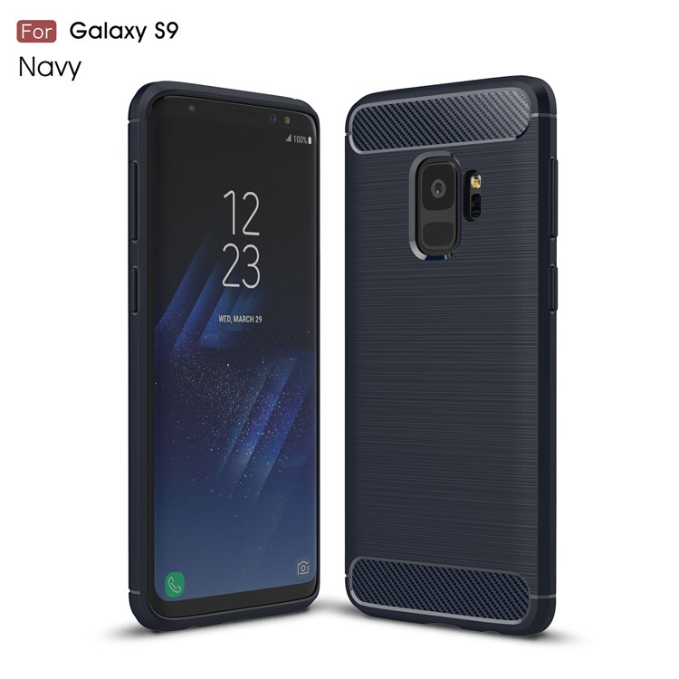 Carbon Fibre Brushed TPU Mobile Shell for Samsung Galaxy S9 - Dark Blue-1