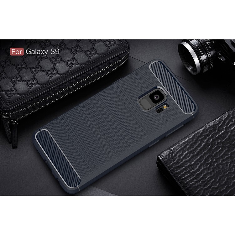 Carbon Fibre Brushed TPU Mobile Shell for Samsung Galaxy S9 - Dark Blue-2