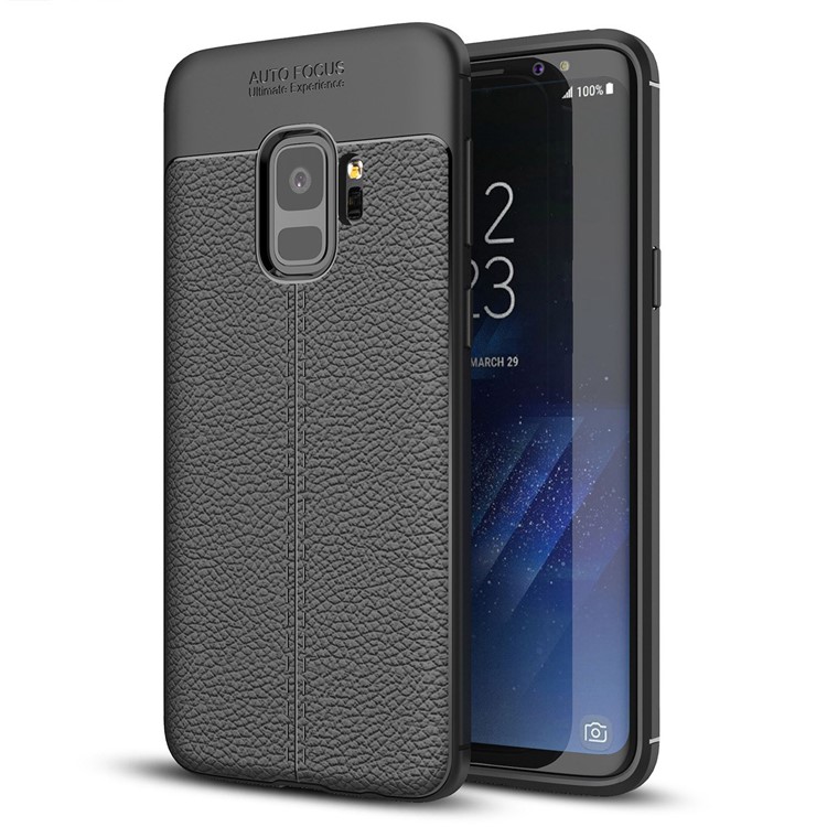 Litchi Skin TPU Protection Topa Traseira Para Samsung Galaxy S9 - Preto