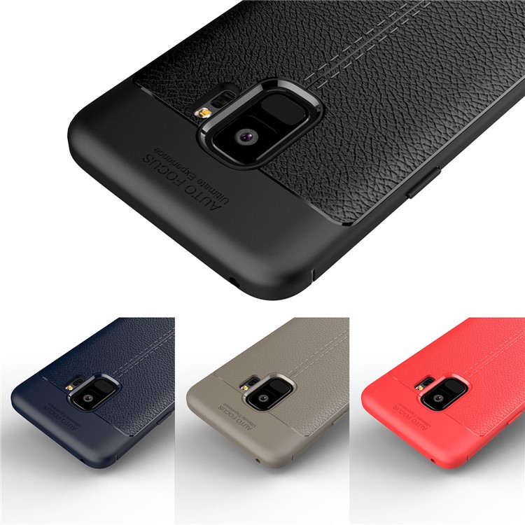 Cover Posteriore di Protezione TPU Della Pelle di Litchi Per Samsung Galaxy S9 - Nero