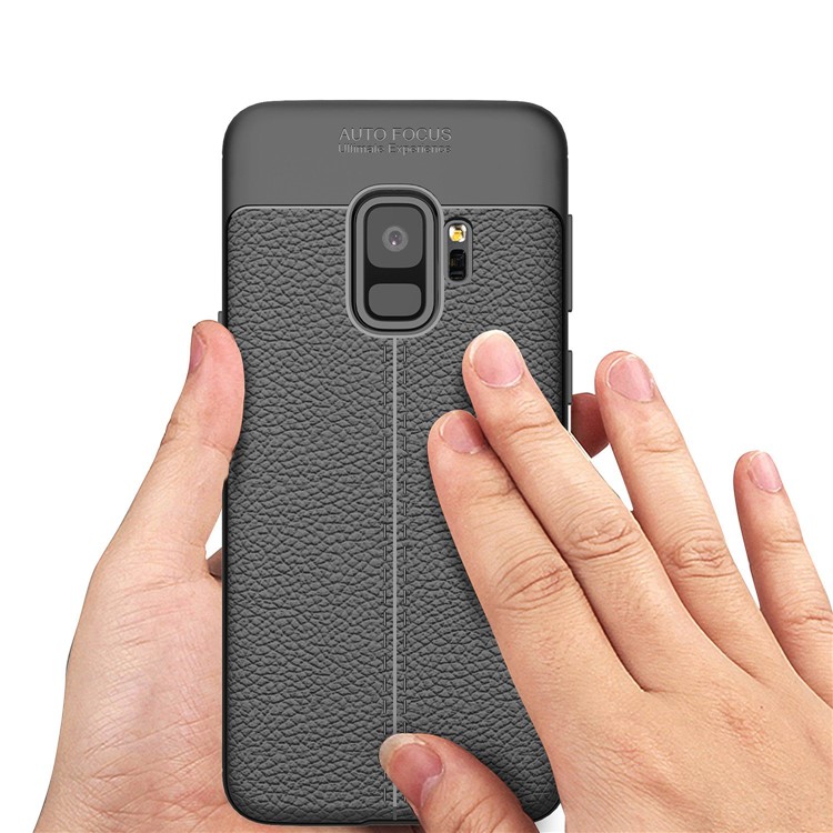 Litchi Skin TPU Protection Topa Traseira Para Samsung Galaxy S9 - Preto