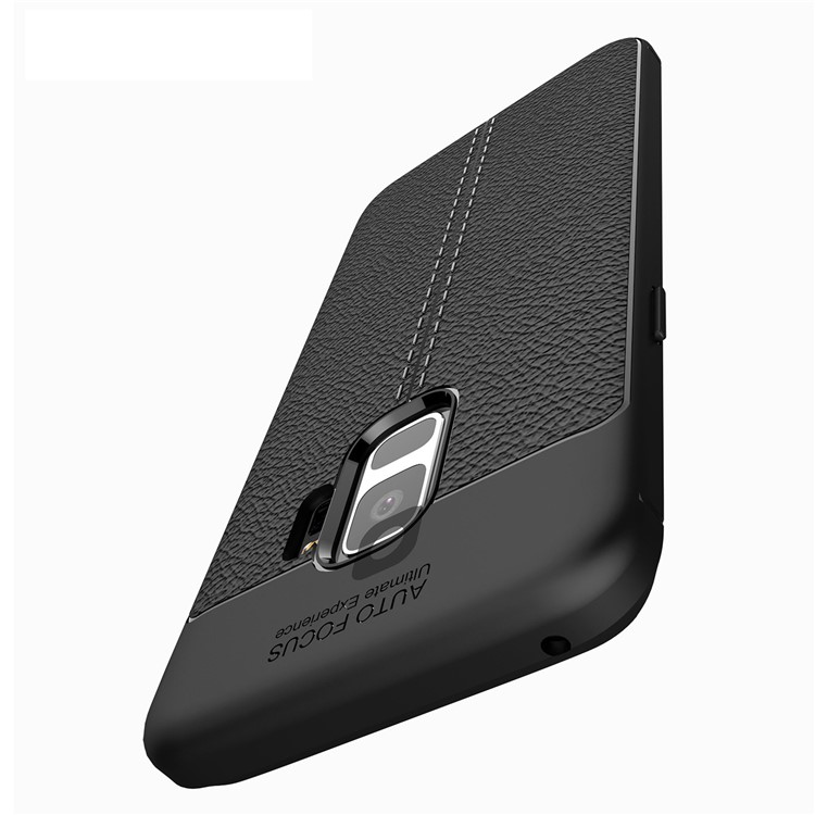 Litchi Skin TPU Protection Topa Traseira Para Samsung Galaxy S9 - Preto