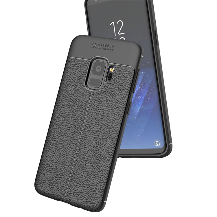 Litchi Skin TPU -schutz Rückzugsabdeckung Für Samsung Galaxy S9 - Schwarz