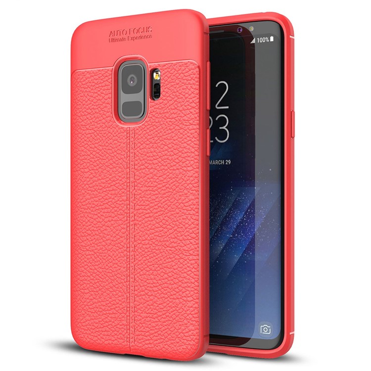 Litchi Skin Flexible TPU Cell Phone Cover for Samsung Galaxy S9 - Red-1