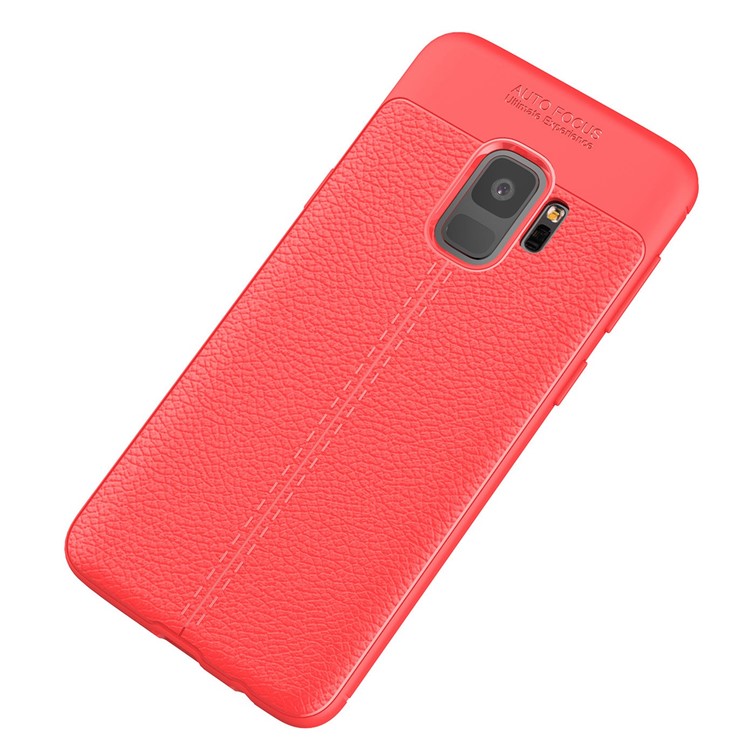 Litchi Skin Flexible TPU Cell Phone Cover for Samsung Galaxy S9 - Red-2