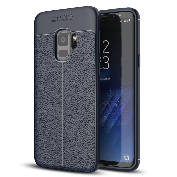 Litchi Grain TPU Protector Mobile Phone Shell for Samsung Galaxy S9 - Dark Blue-1