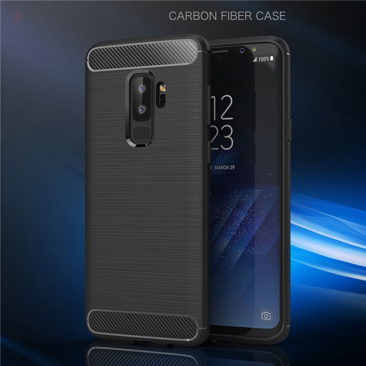 Carbon Fibre Brushed TPU Gel Case for Samsung Galaxy S9 Plus G965 - Black-2