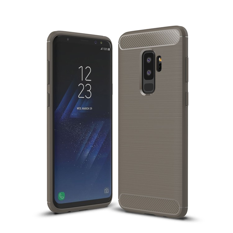 Carbon Fibre Brushed TPU Back Case for Samsung Galaxy S9 Plus G965 - Grey-1