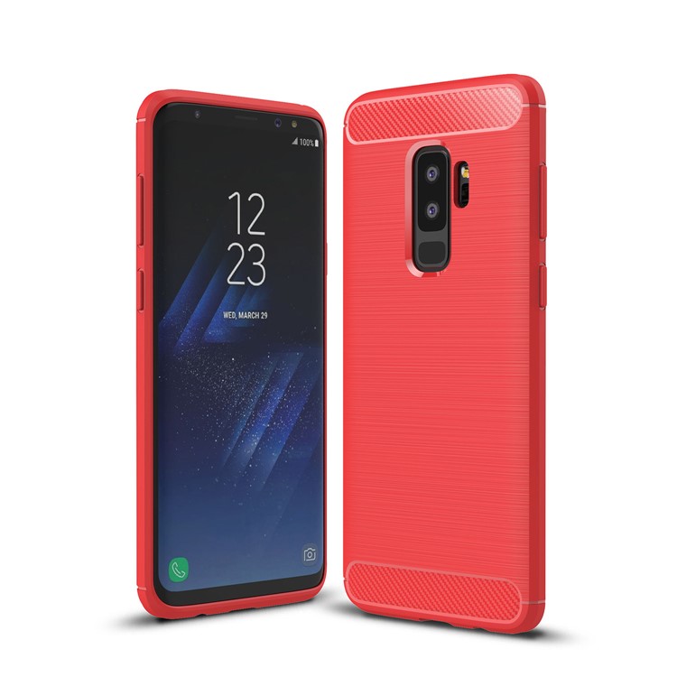 Carbon Fibre Brushed TPU Phone Casing for Samsung Galaxy S9 Plus G965 - Red-1