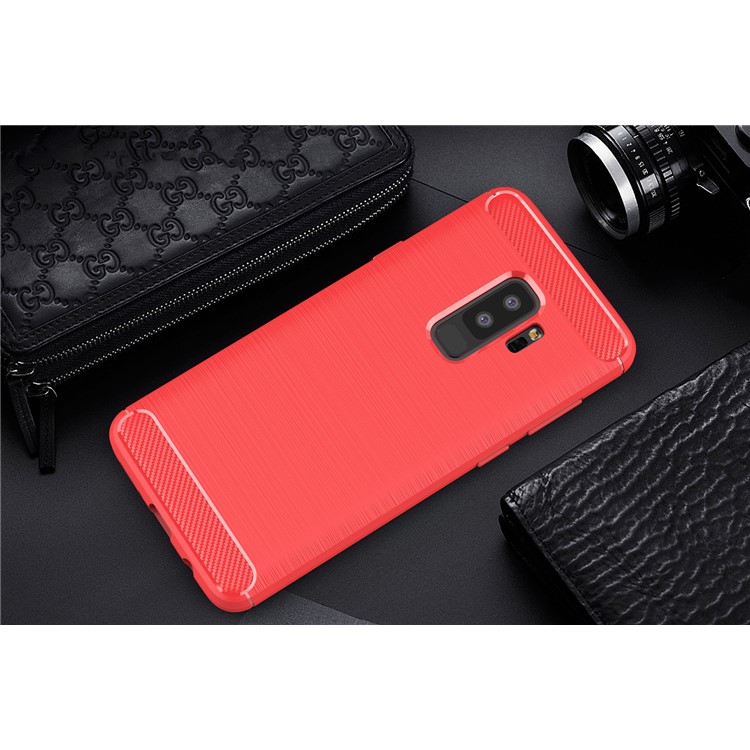 Carbon Fibre Brushed TPU Phone Casing for Samsung Galaxy S9 Plus G965 - Red-2