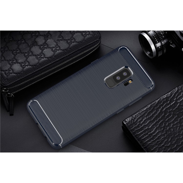 Carbon Fibre Brushed TPU Mobile Phone Shell for Samsung Galaxy S9 Plus G965 - Dark Blue-2