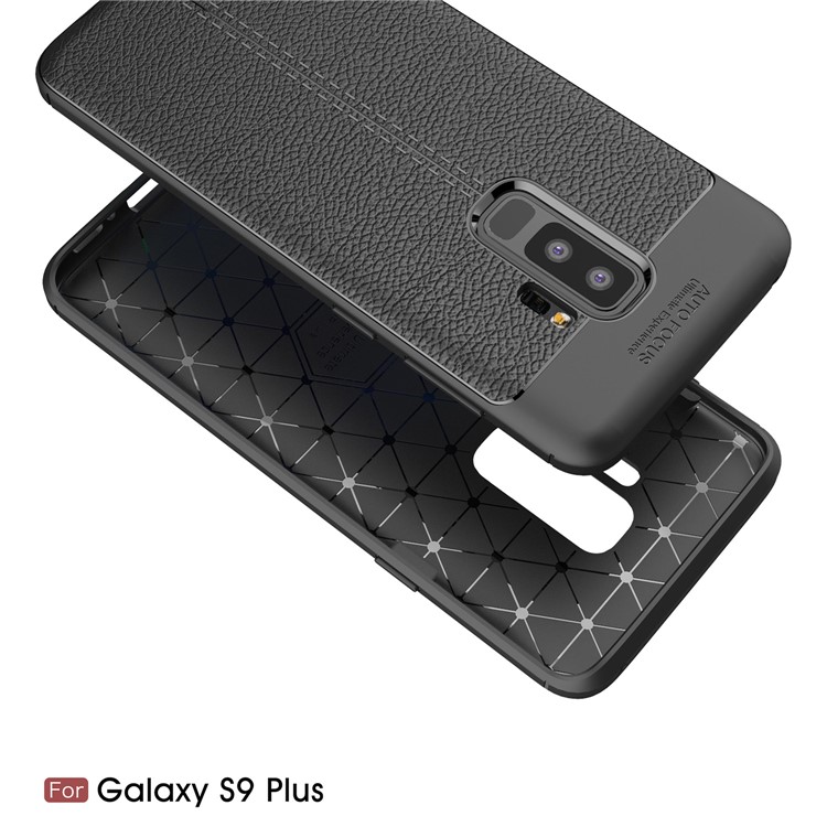 Litchi Skin Flexible TPU Back Cover Case for Samsung Galaxy S9 Plus G965 - Black-2