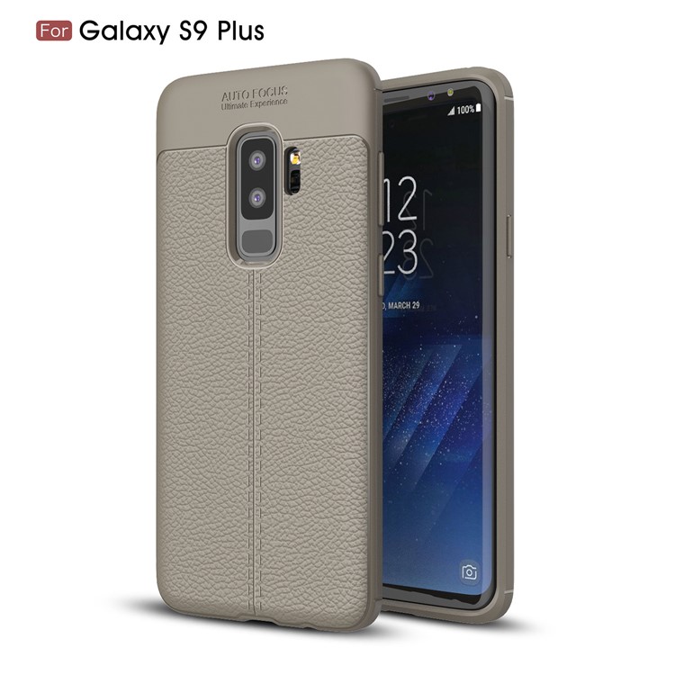 Litchi Skin Flexible TPU Back Phone Shell for Samsung Galaxy S9 Plus G965 - Grey-1