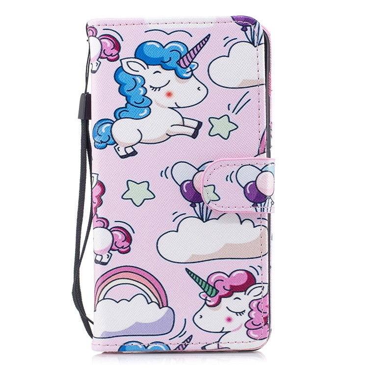 Pattern Printing Leather Wallet Protective Case with Strap for Samsung Galaxy A8 (2018) - Unicorns-1