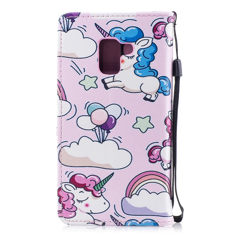 Pattern Printing Leather Wallet Protective Case with Strap for Samsung Galaxy A8 (2018) - Unicorns-2