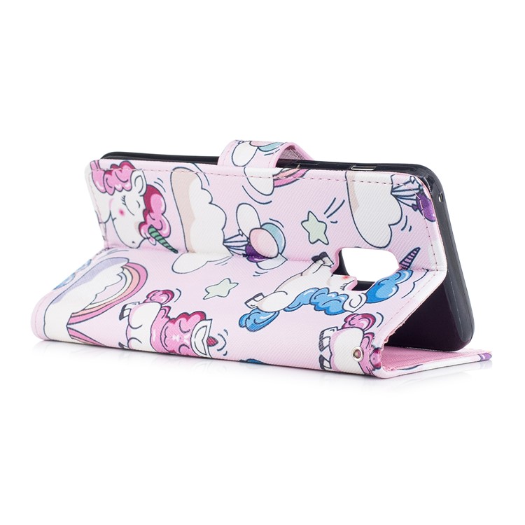 Pattern Printing Leather Wallet Protective Case with Strap for Samsung Galaxy A8 (2018) - Unicorns-3