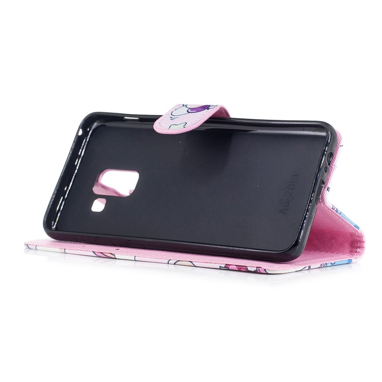 Pattern Printing Leather Wallet Protective Case with Strap for Samsung Galaxy A8 (2018) - Unicorns-4