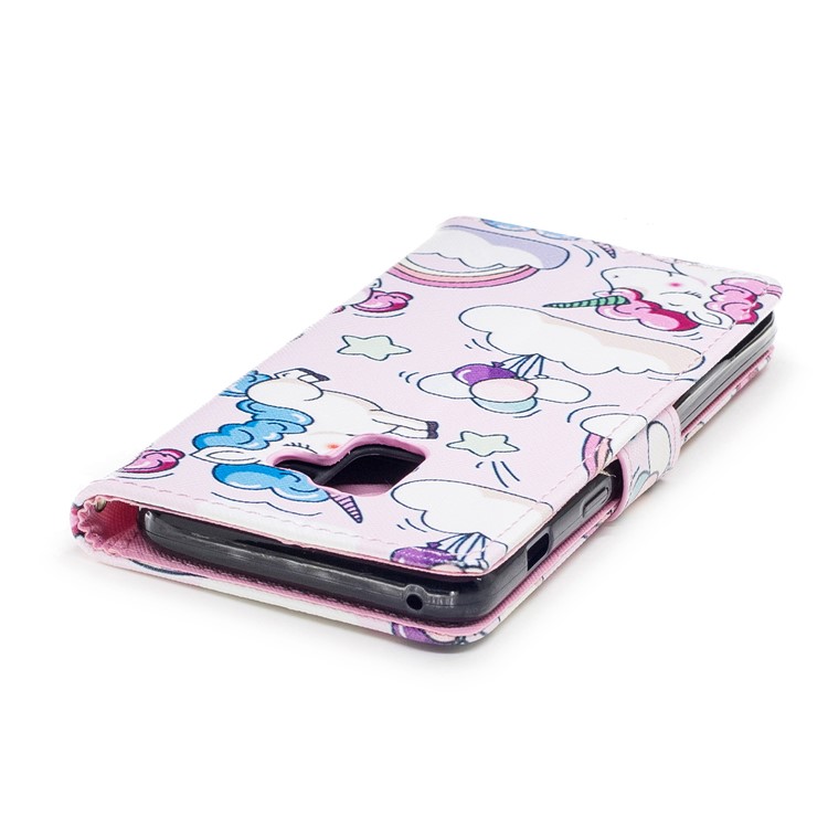 Pattern Printing Leather Wallet Protective Case with Strap for Samsung Galaxy A8 (2018) - Unicorns-6