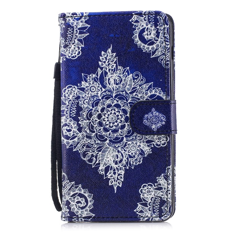 Pattern Printing Leather Wallet Protective Cover with Strap for Samsung Galaxy A8 (2018) - Mandala Flower-1