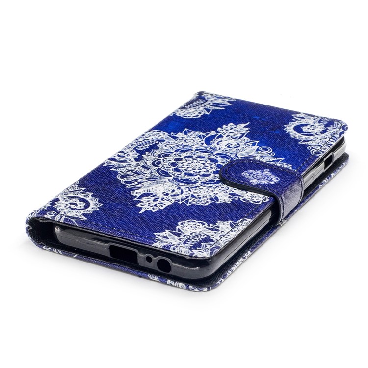 Pattern Printing Leather Wallet Protective Cover with Strap for Samsung Galaxy A8 (2018) - Mandala Flower-5