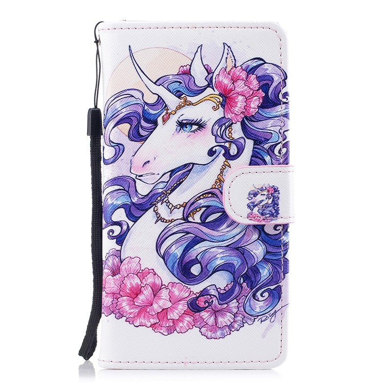 Pattern Printing Leather Wallet Protective Shell with Strap for Samsung Galaxy A8 (2018) - Female Unicorn-1