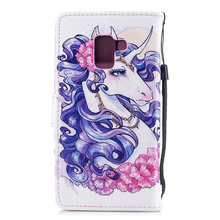 Pattern Printing Leather Wallet Protective Shell with Strap for Samsung Galaxy A8 (2018) - Female Unicorn-2